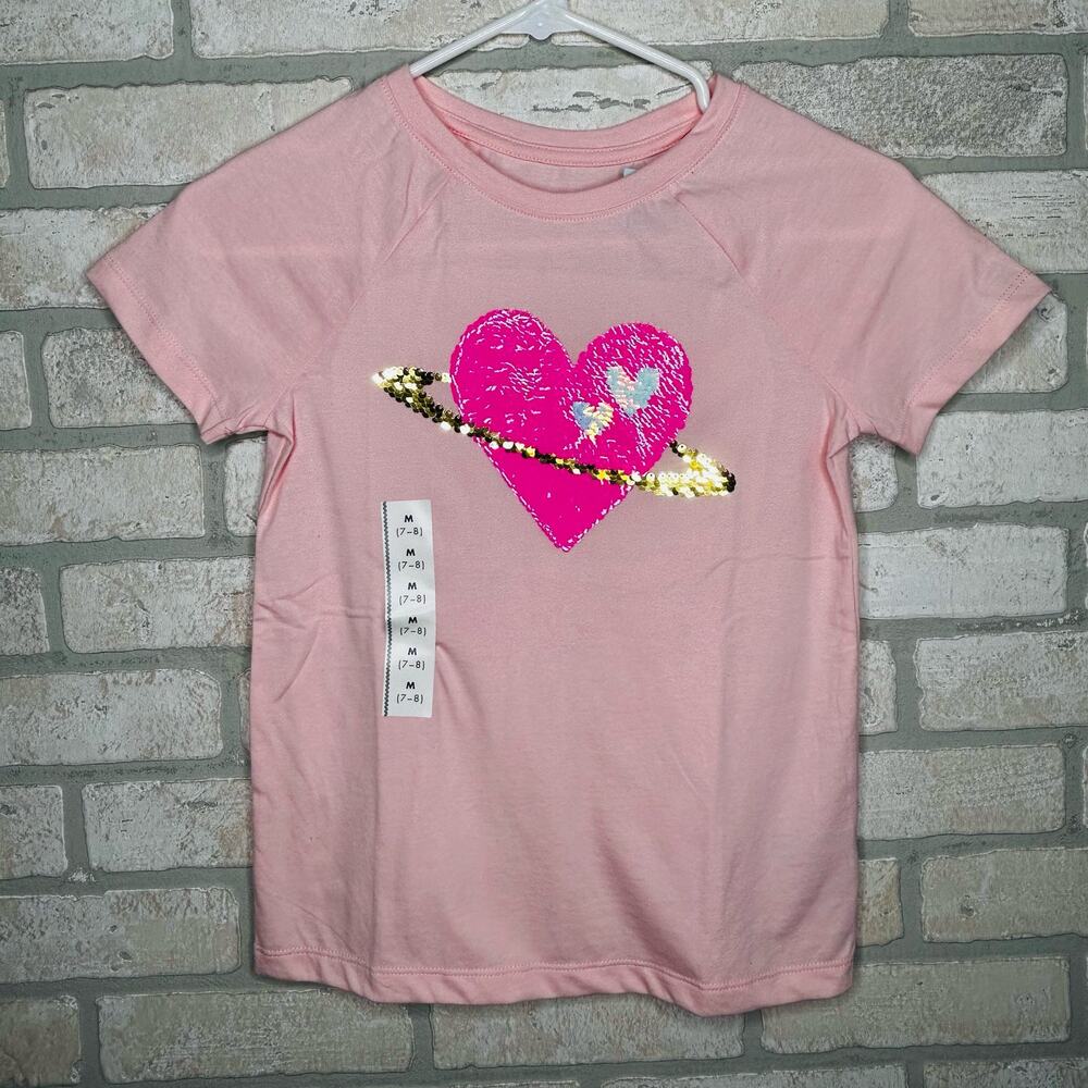 Girls 7/8 Pink Tshirt with Sequin Heart Detailing Cat & Jack